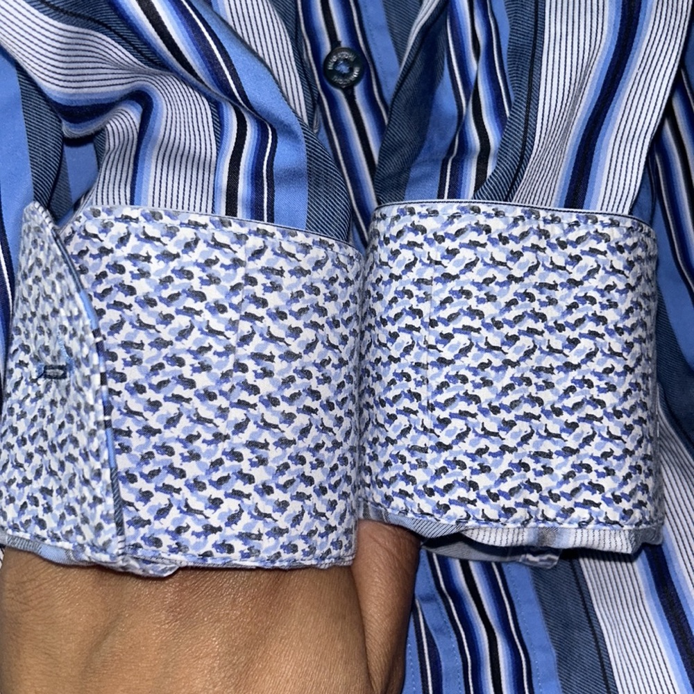 Bugatchi Striped Button Down Shirt, Size Medium - image 3